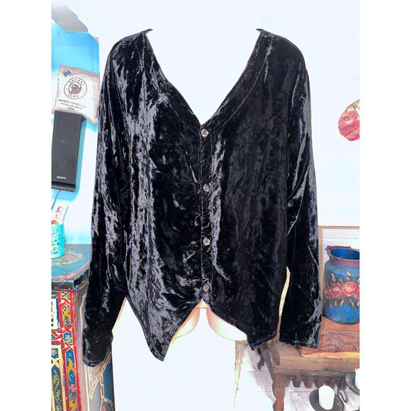 VINTAGE BLACK VELVET CP SHADES TOP BLOUSE L - Picture 3 of 5